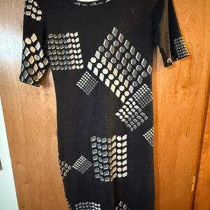 LuLaRoe Black and Cream Geometric Midi Dress